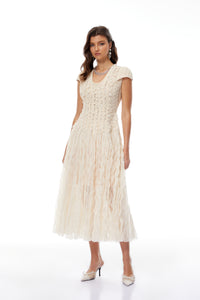 Rylee Neutral Textured Weave Midi Dress