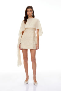 Charlie Neutral Asymmetrical Cape & Braided Dress Set