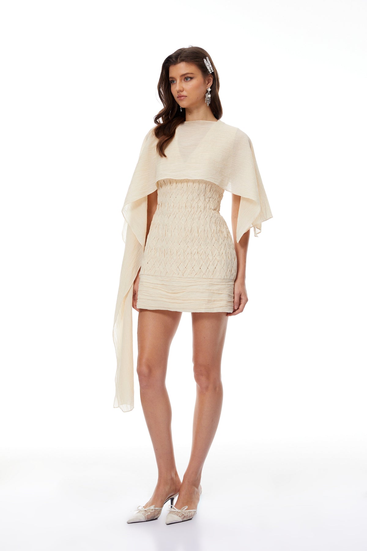 Charlie Neutral Asymmetrical Cape & Braided Dress Set