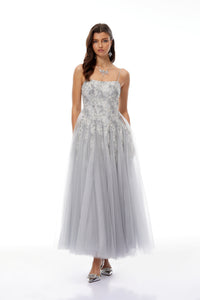 Adalynn Grey Floral Embroidered Tulle Maxi Dress