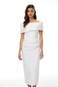 Solara White Draped Midi Dress