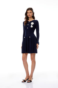 Roxane Navy Blue Pointelle Knit Mini Dress