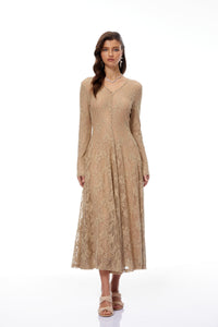 Fernanda Neutral Floral Lace Midi Dress