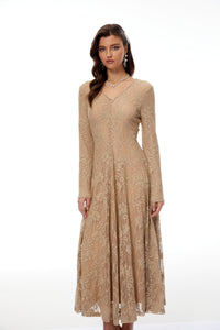 Fernanda Neutral Floral Lace Midi Dress