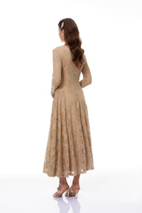 Fernanda Neutral Floral Lace Midi Dress