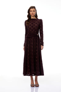 Ricardo Burgundy Chenille Lace Midi Dress