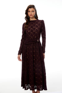 Ricardo Burgundy Chenille Lace Midi Dress