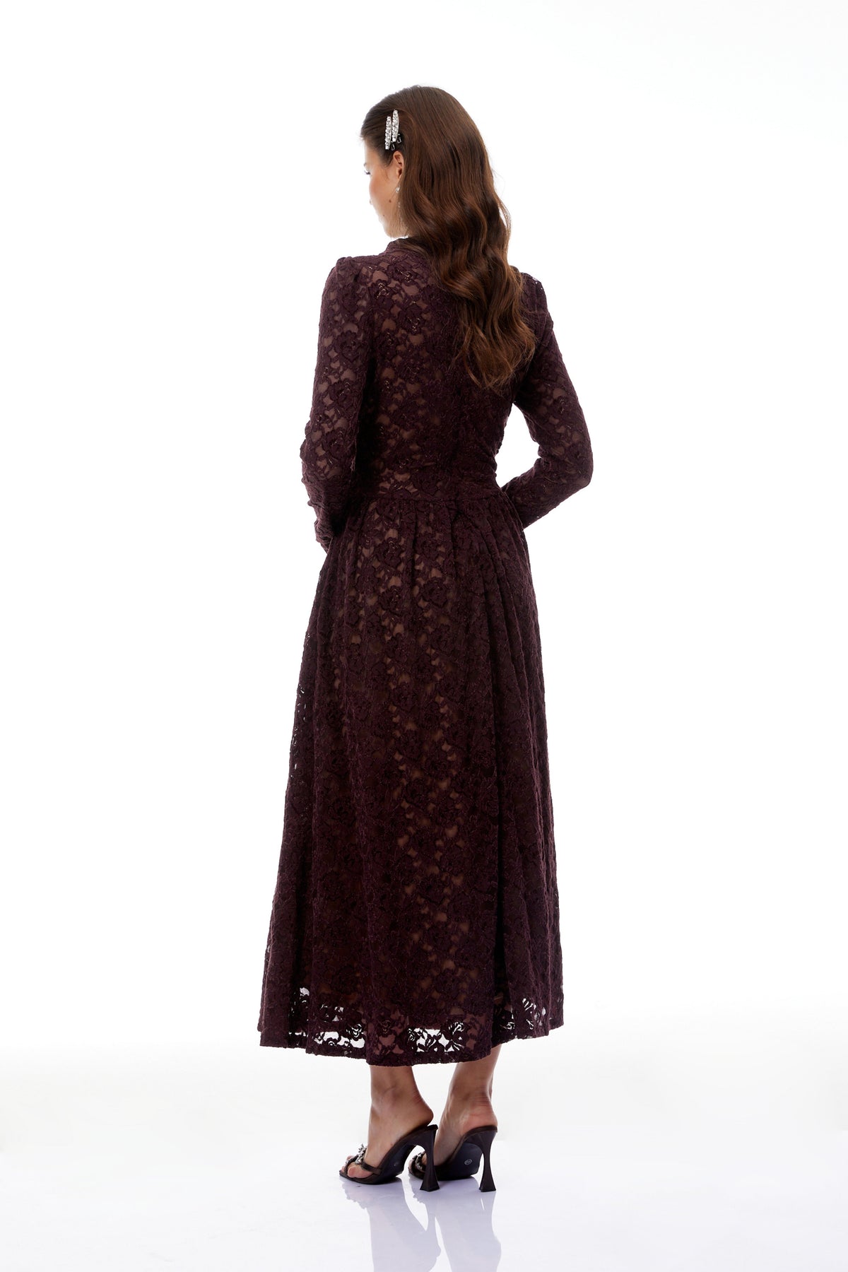Ricardo Burgundy Chenille Lace Midi Dress