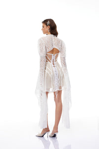 Ilaria White Lace Shrug & Linear Organza Dress Set