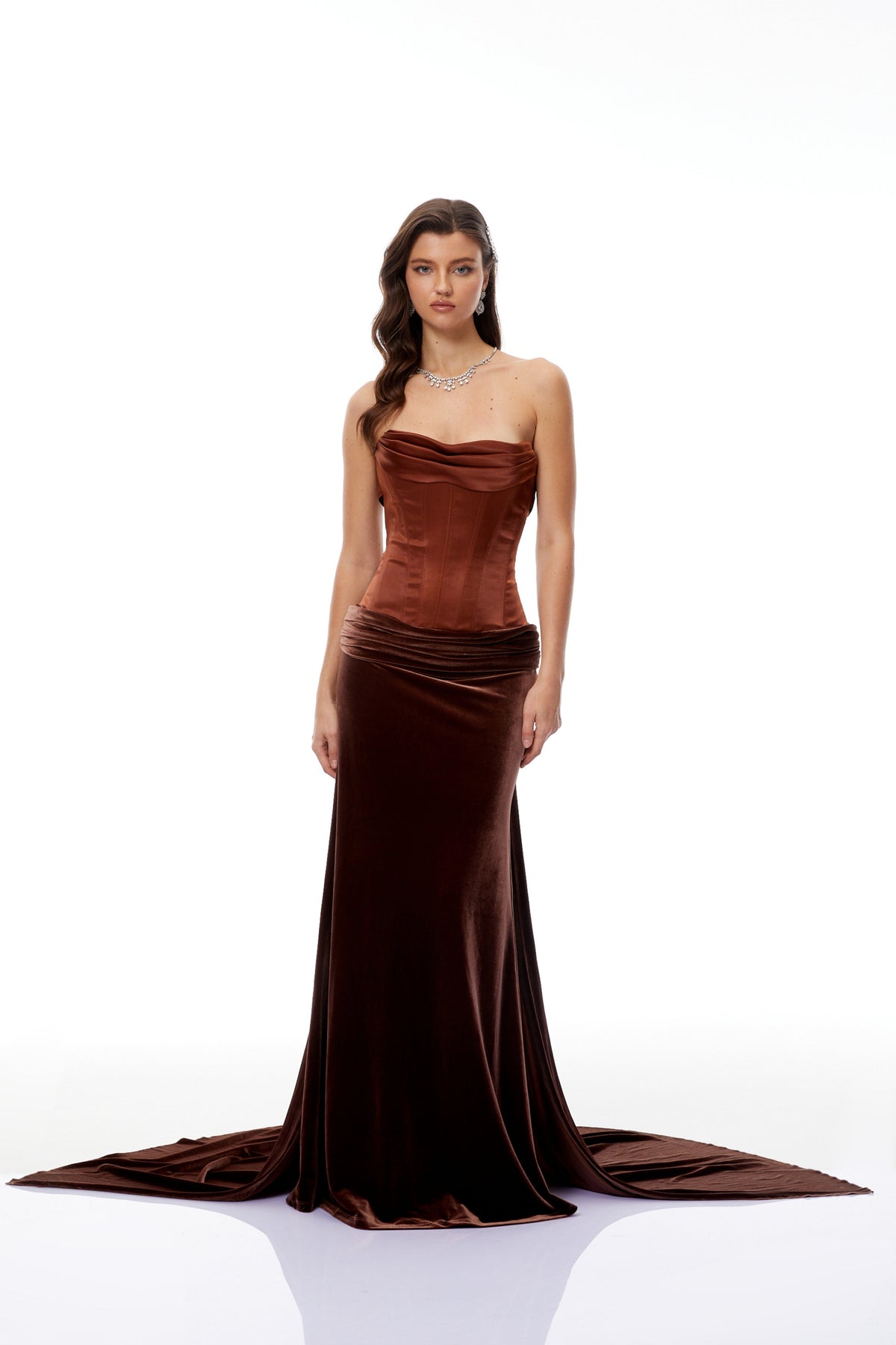 Zoé Brown Strapless Velvet Corset Maxi Gown