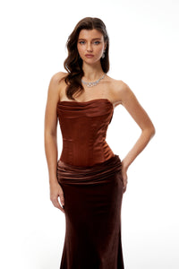 Zoé Brown Strapless Velvet Corset Maxi Gown