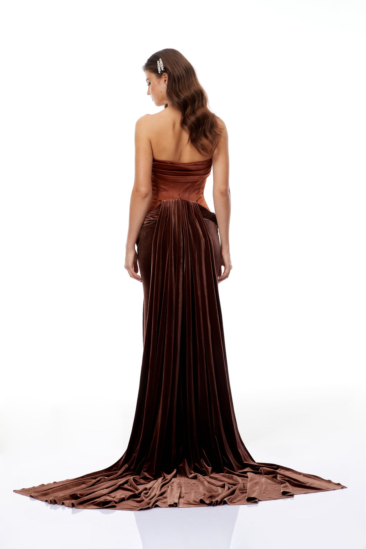 Zoé Brown Strapless Velvet Corset Maxi Gown