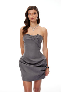 Trond Grey Off Shoulder Gingham Print Mini Dress