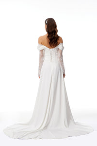 Víctor White Off-Shoulder Lace Panel Maxi Dress