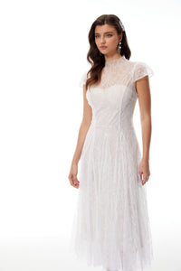 Velia White Lace Glitter Tulle Maxi Gown