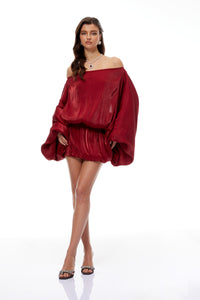 Patrizia Red Off Shoulder Glossy Mini Dress