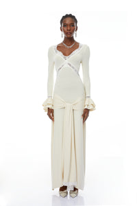Tonina White Lace Trim Twisted Maxi Dress
