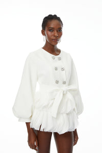 Giulia White Belted Ruffled Panel Mini Dress