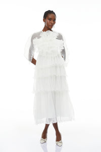 Simona White Floral Ruffled Tiered Midi Dress