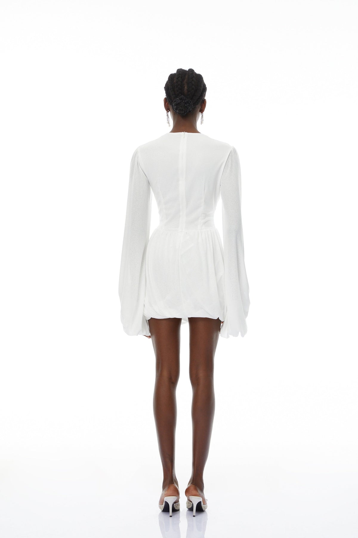 Thiago White Ruched Bubble Hem Mini Dress