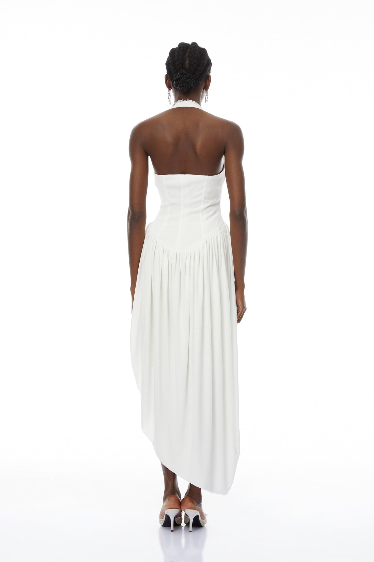 Noelia White Halterneck Shirred Panel Maxi Dress