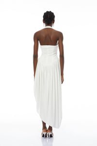 Noelia White Halterneck Shirred Panel Maxi Dress