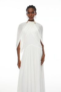 Bergljot White Cape Design Mesh Maxi Dress