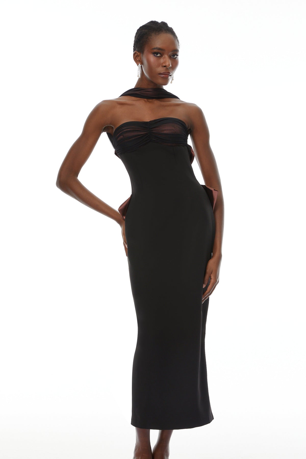 Miriam Black Open Back Maxi Gown with Bow