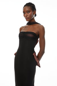 Miriam Black Open Back Maxi Gown with Bow