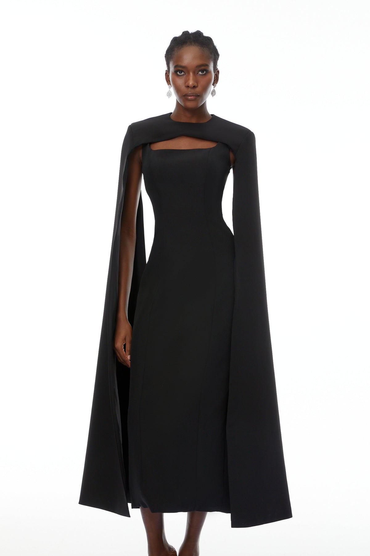 Brynja Black Cape Design Maxi Gown