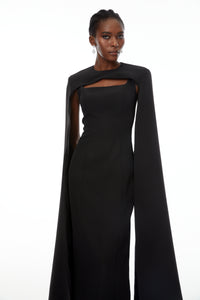 Brynja Black Cape Design Maxi Gown