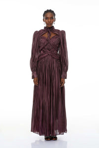 Sage Brown Crossed Design Maxi Dress