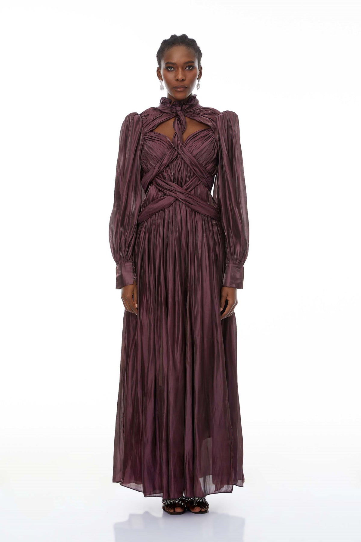 Sage Brown Crossed Design Maxi Dress
