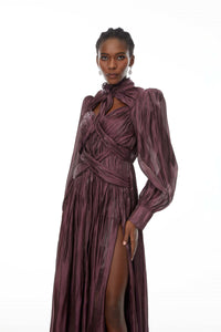 Sage Brown Crossed Design Maxi Dress