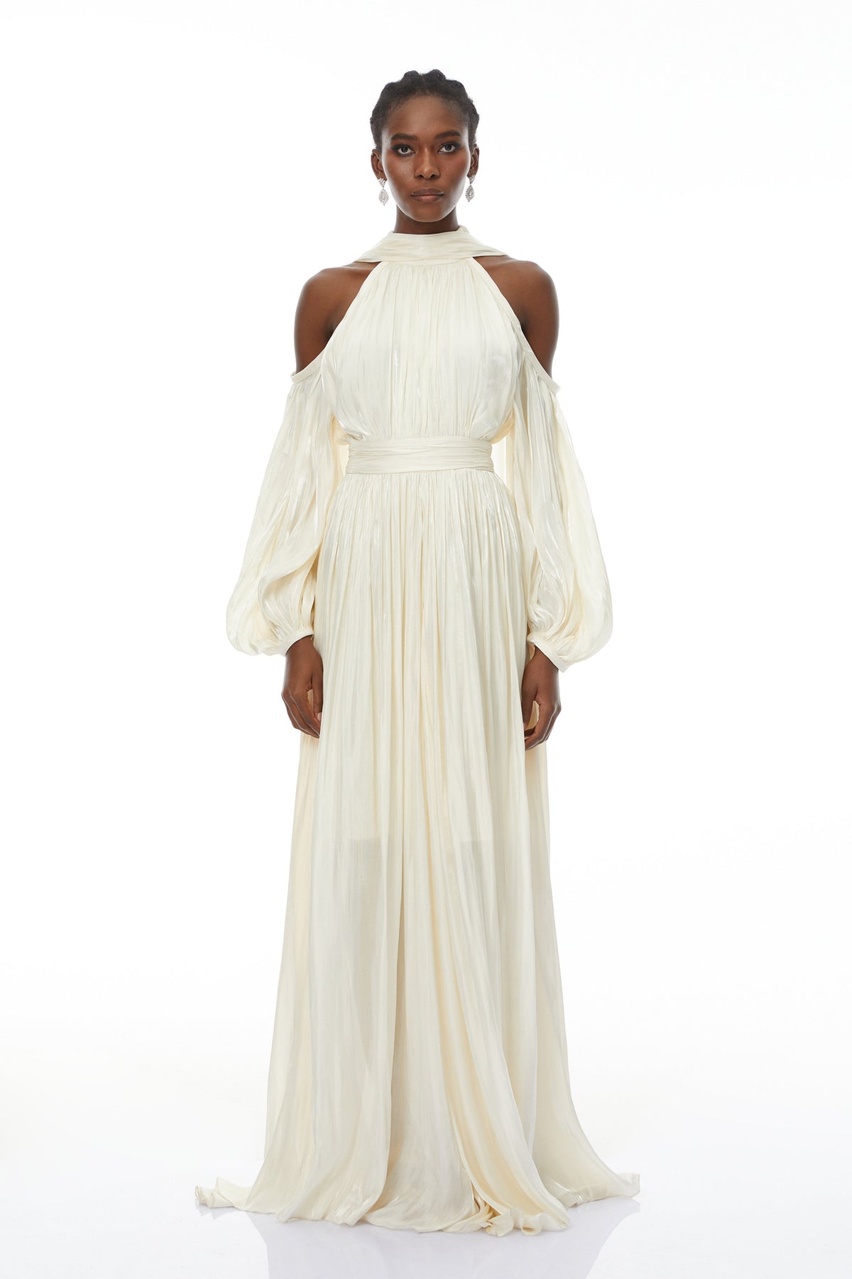 Margot White Cold Shoulder Ruched Maxi Dress