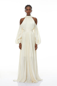 Margot White Cold Shoulder Ruched Maxi Dress