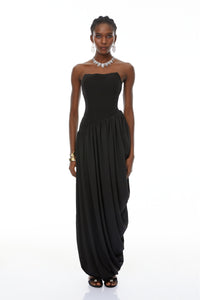 Valeria Black Asymmetrical Hem Maxi Dress