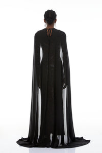 Lorenzo Black Cape & Leopard Print Maxi Dress Set