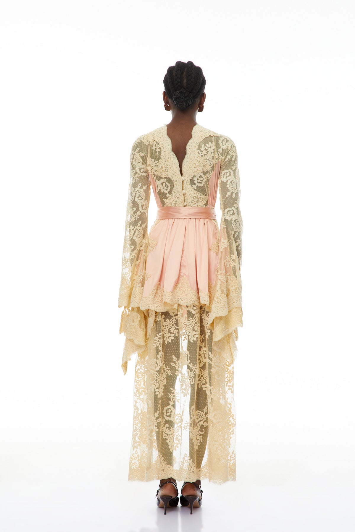 Francesca Pink Self-tie Lace Midi Dress