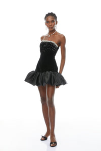 Lucía Black Beaded Embellished Velvet Mini Dress