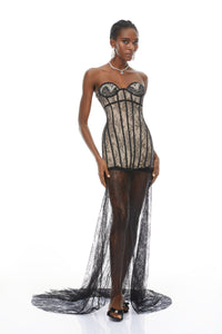 Astrid Black Floral Lace Corset Maxi Dress