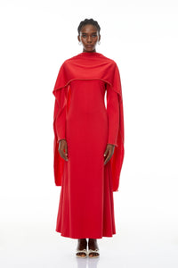 Piroska Red Pearl Trim Shawl Detail Maxi Dress