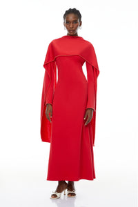 Piroska Red Pearl Trim Shawl Detail Maxi Dress