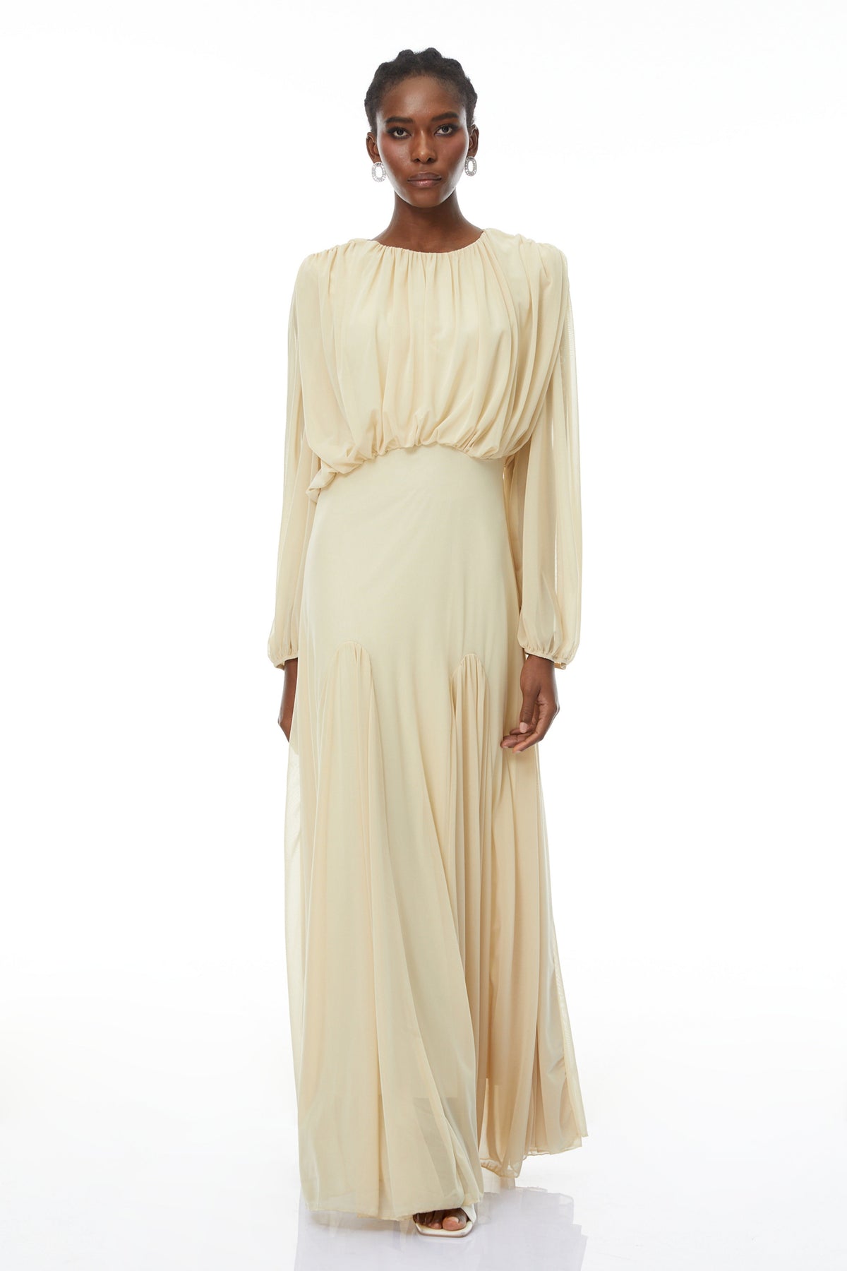Annabelle Yellow Lantern Sleeve Pleated Maxi Dress