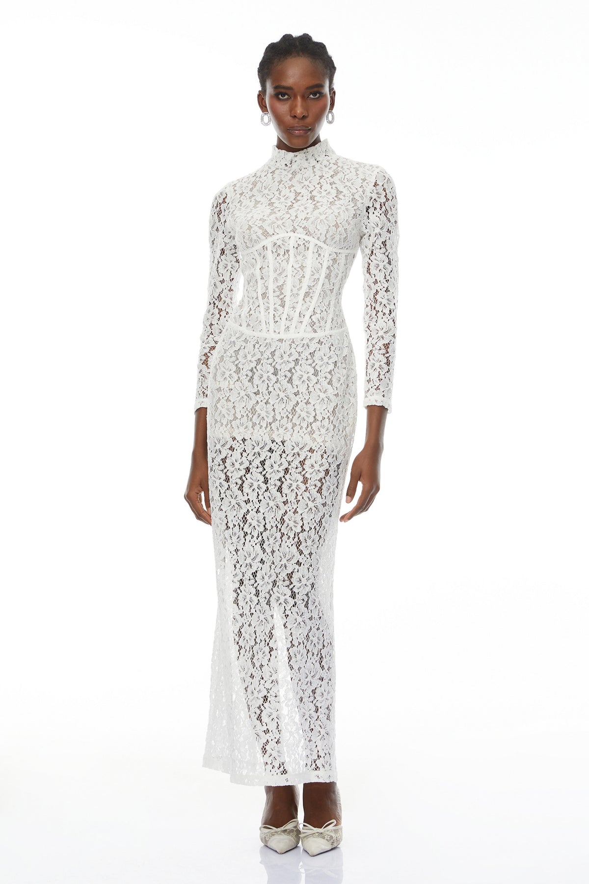 Darlene White Floral Lace Cut Out Maxi Dress