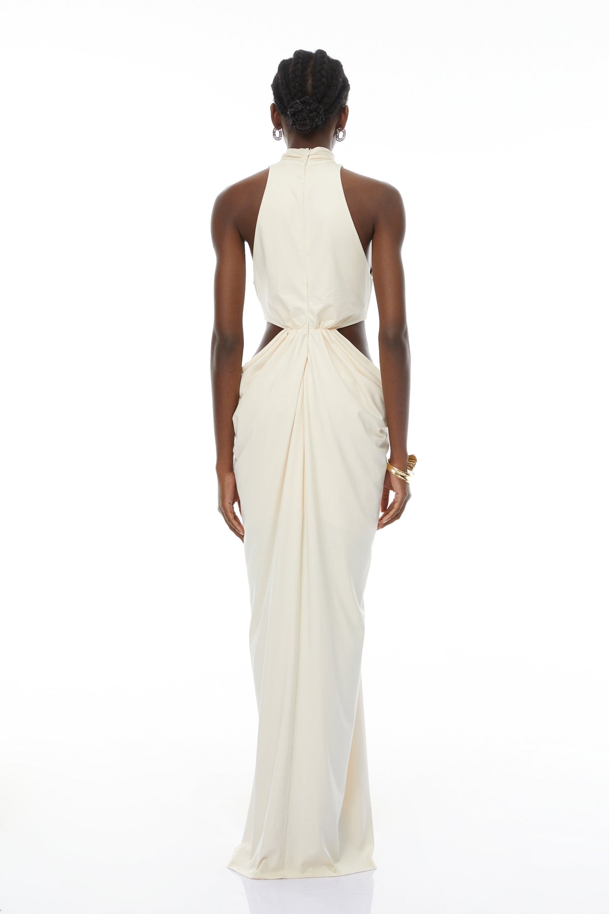 Joaquín Neutral Braid Detail Ruched Dress Maxi