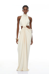 Joaquín Neutral Braid Detail Ruched Dress Maxi