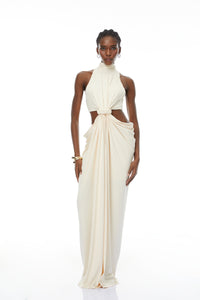 Joaquín Neutral Braid Detail Ruched Dress Maxi