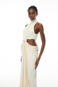Joaquín Neutral Braid Detail Ruched Dress Maxi