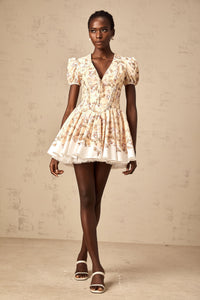 Alizée yellow floral-print pleated mini dress